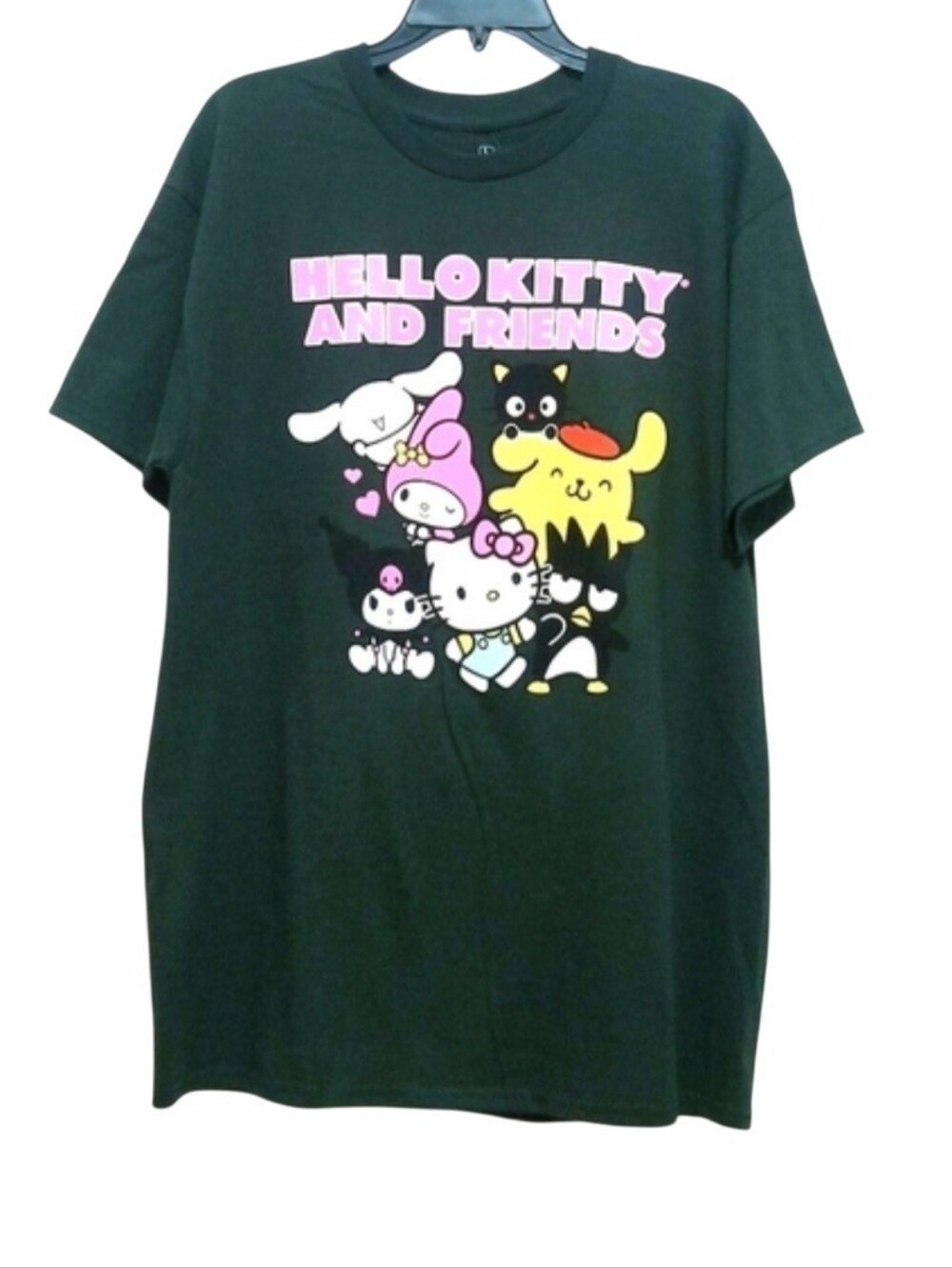 NEW Hello Kitty and Friends Green Tee with Multicolored Character Graphic NWOT